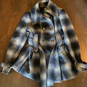Women’s Miss Sixty Navy Grey Plaid Peacoat Small